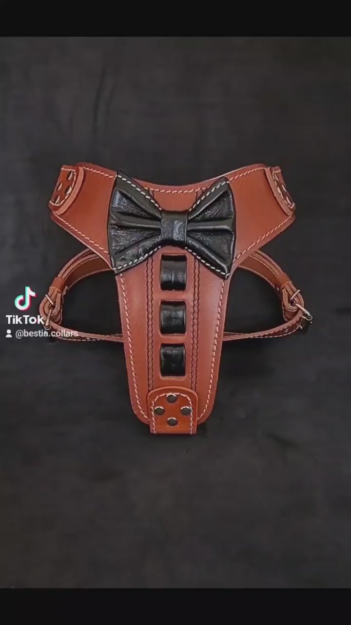 🎩 Bestia “Bowtie” Leather Harness – Luxury Comfort & Style for Distinguished Dogs