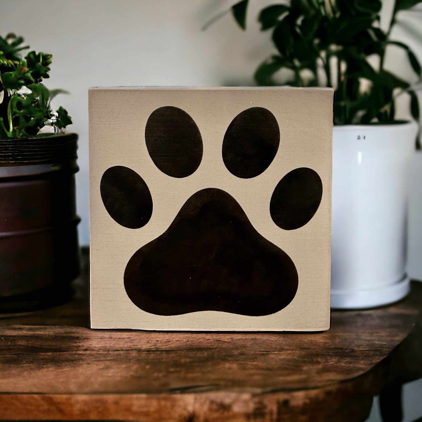 🏡🐶🐱Paw Print - Rustic Wood White Shelf Sitter
