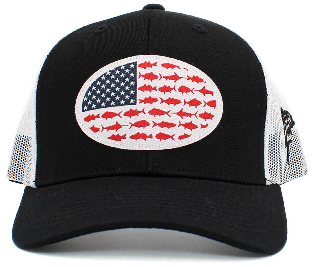🎣🧢USA Fish Flag Mesh Back Ballcap