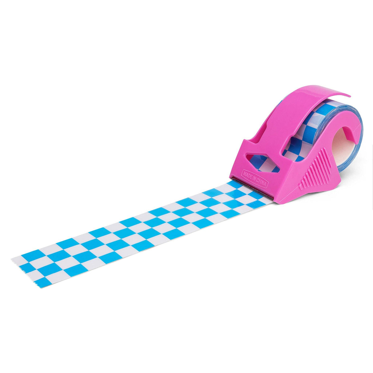 Blue Checkered Packing Tape – 22.2 Yard Mini Roll with Pink Dispenser