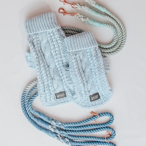 Dog Cable Knit Sweater - Light Blue