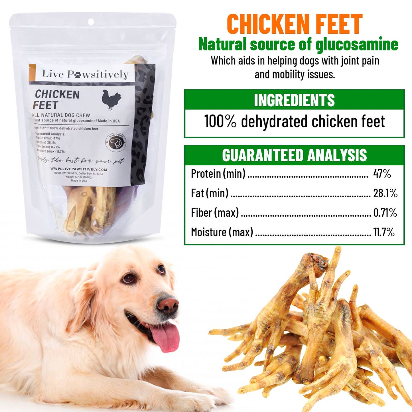 🐔🐾 Live Pawsitively Chicken Feet – Natural Single-Ingredient Dog Chews (10-pk)