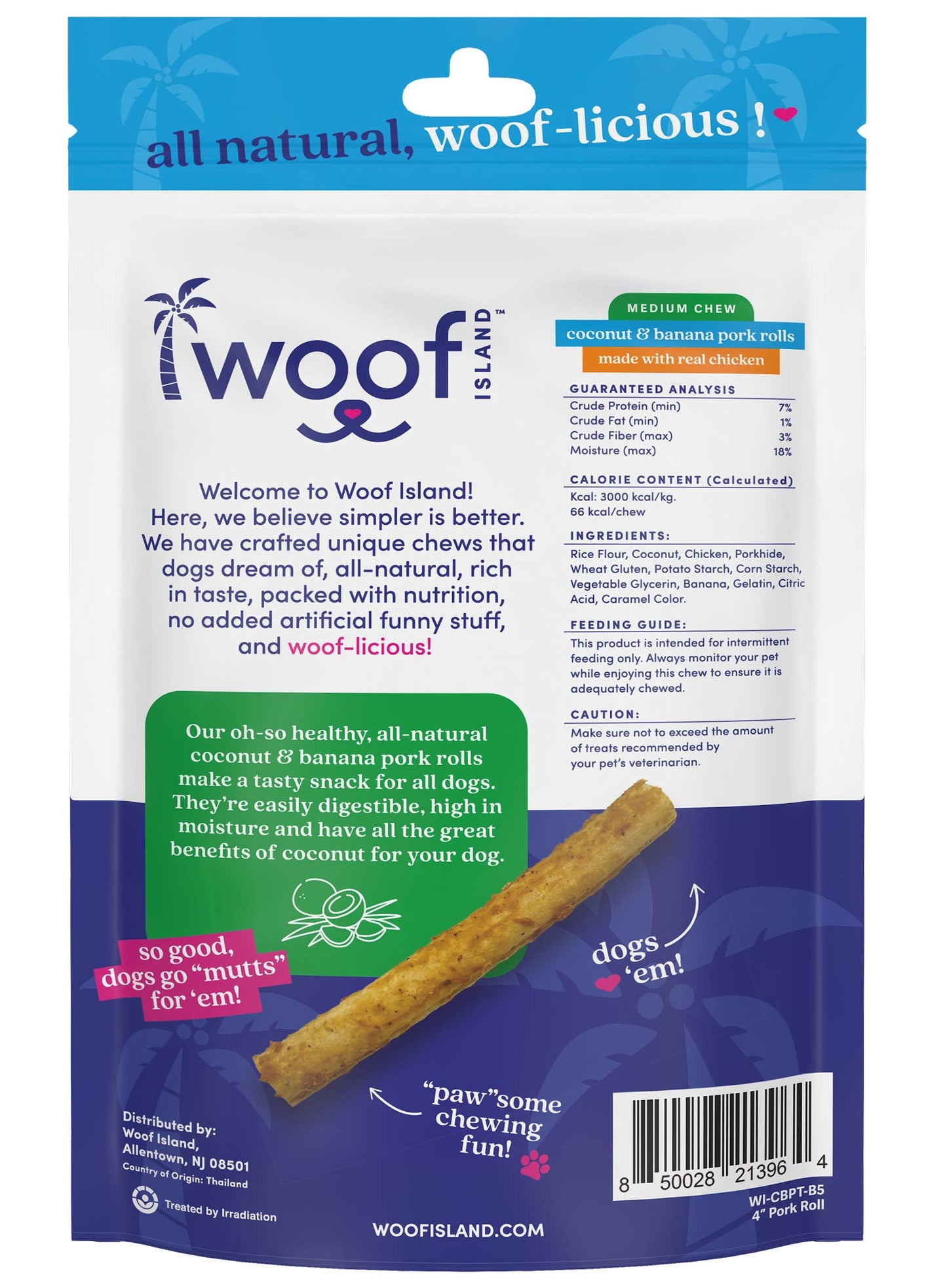 🥥🍌 Woof Island™ Coconut Pork Rolls with Banana & Chicken – All-Natural Dog Chews