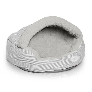 🐾 Precious Tails Herringbone Canvas Fleece Deep Dish Cave Bed