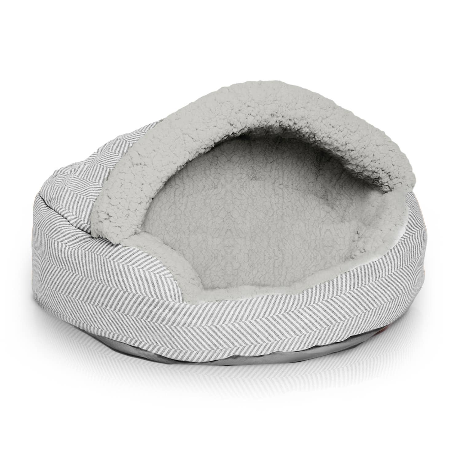 🐾 Precious Tails Herringbone Canvas Fleece Deep Dish Cave Bed
