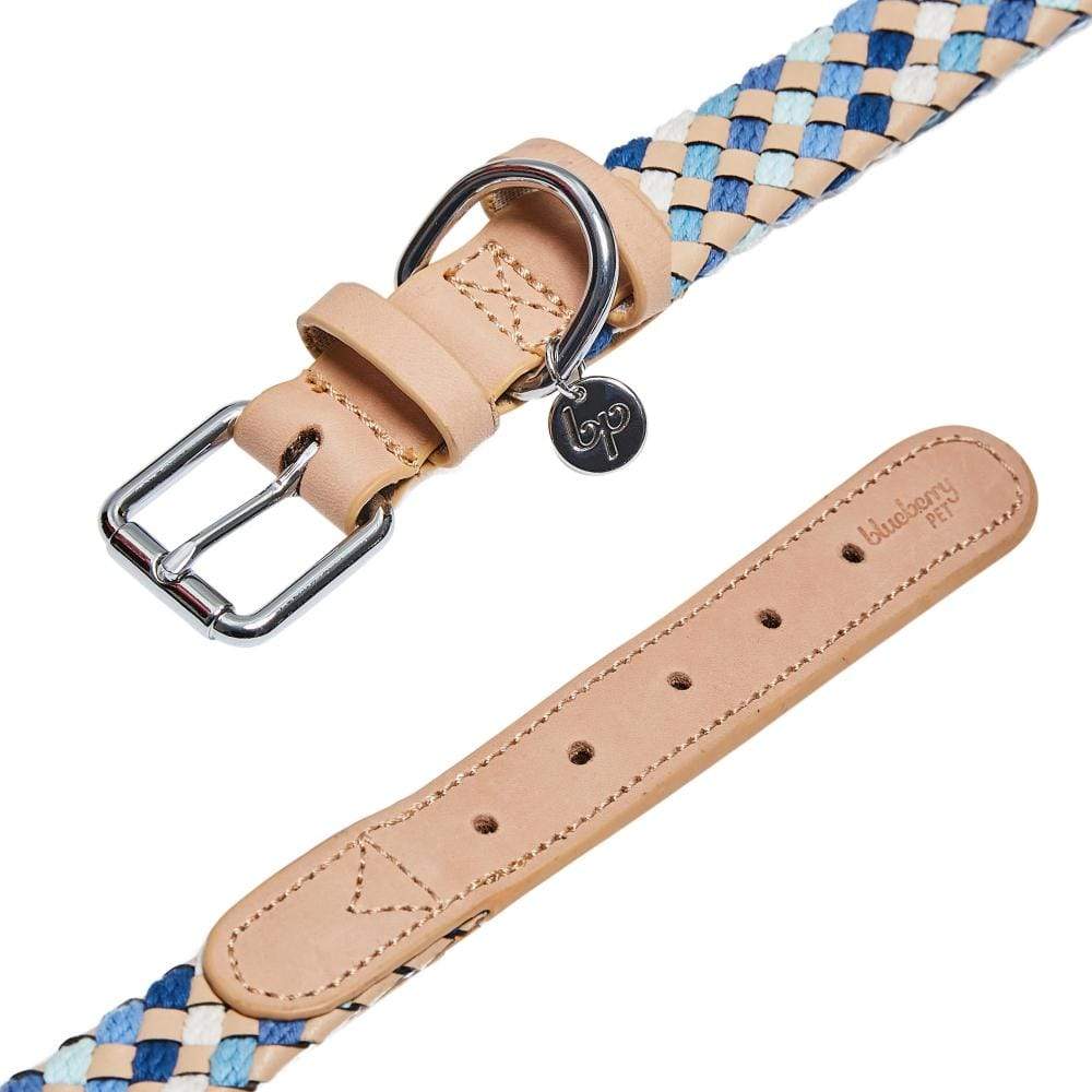 2 Colors, Braided Full Grain Leather Dog Collar