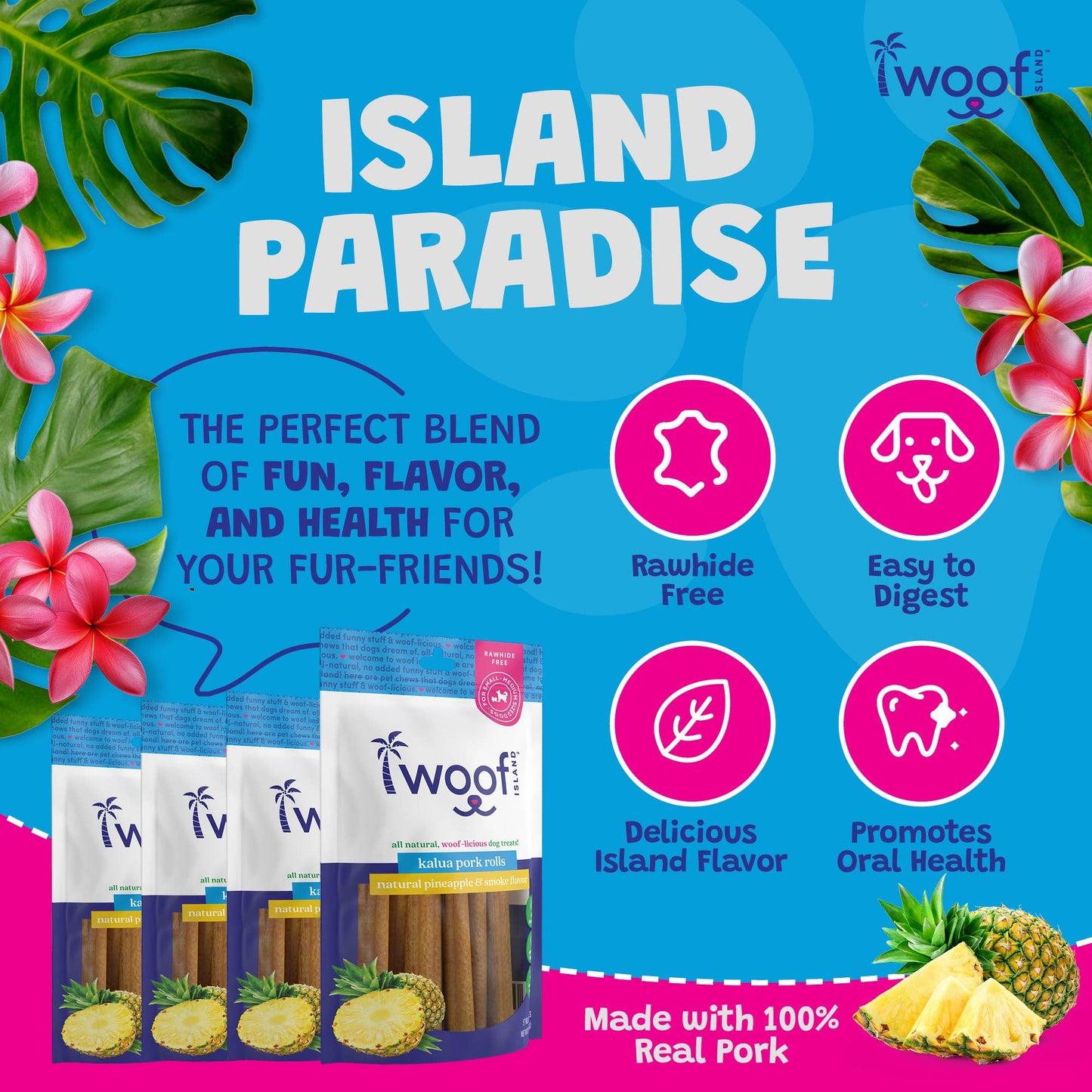 🌺🐷 Woof Island™ Kalua Pork Rolls – Long-Lasting Rawhide-Free Pork Chews for Dogs