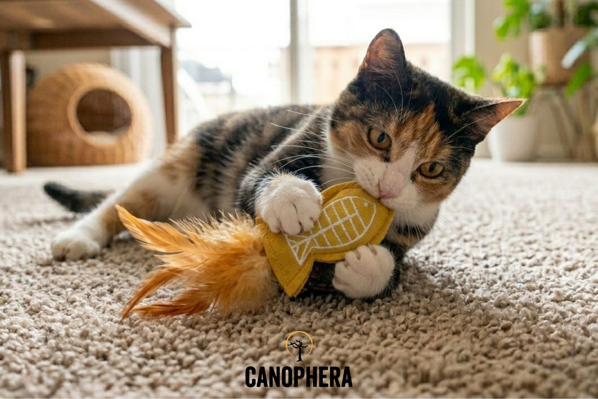 Cat Toy Made of Leather & Feathers - Fish