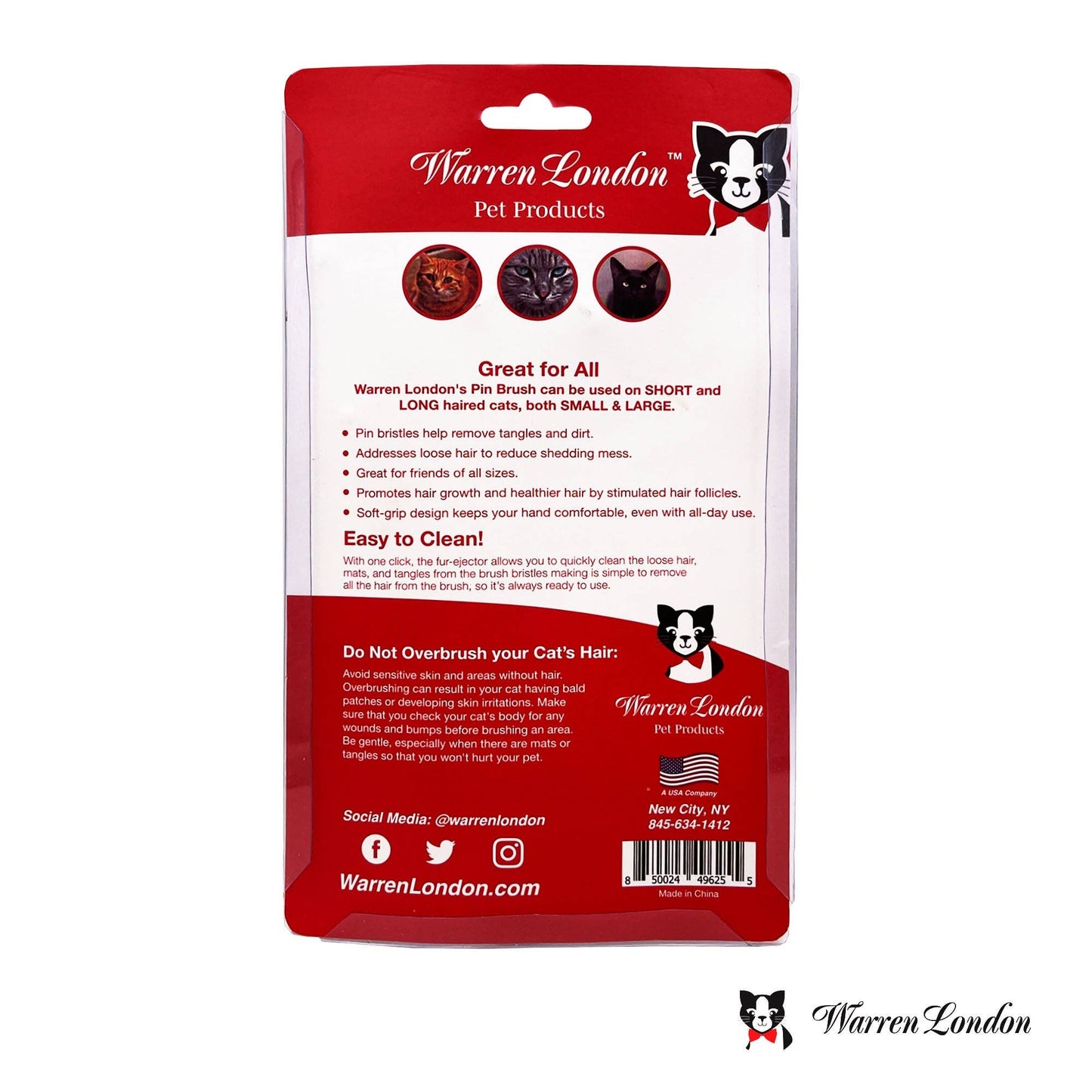 Cat De-Tangling Pin Brush for Grooming & Shedding