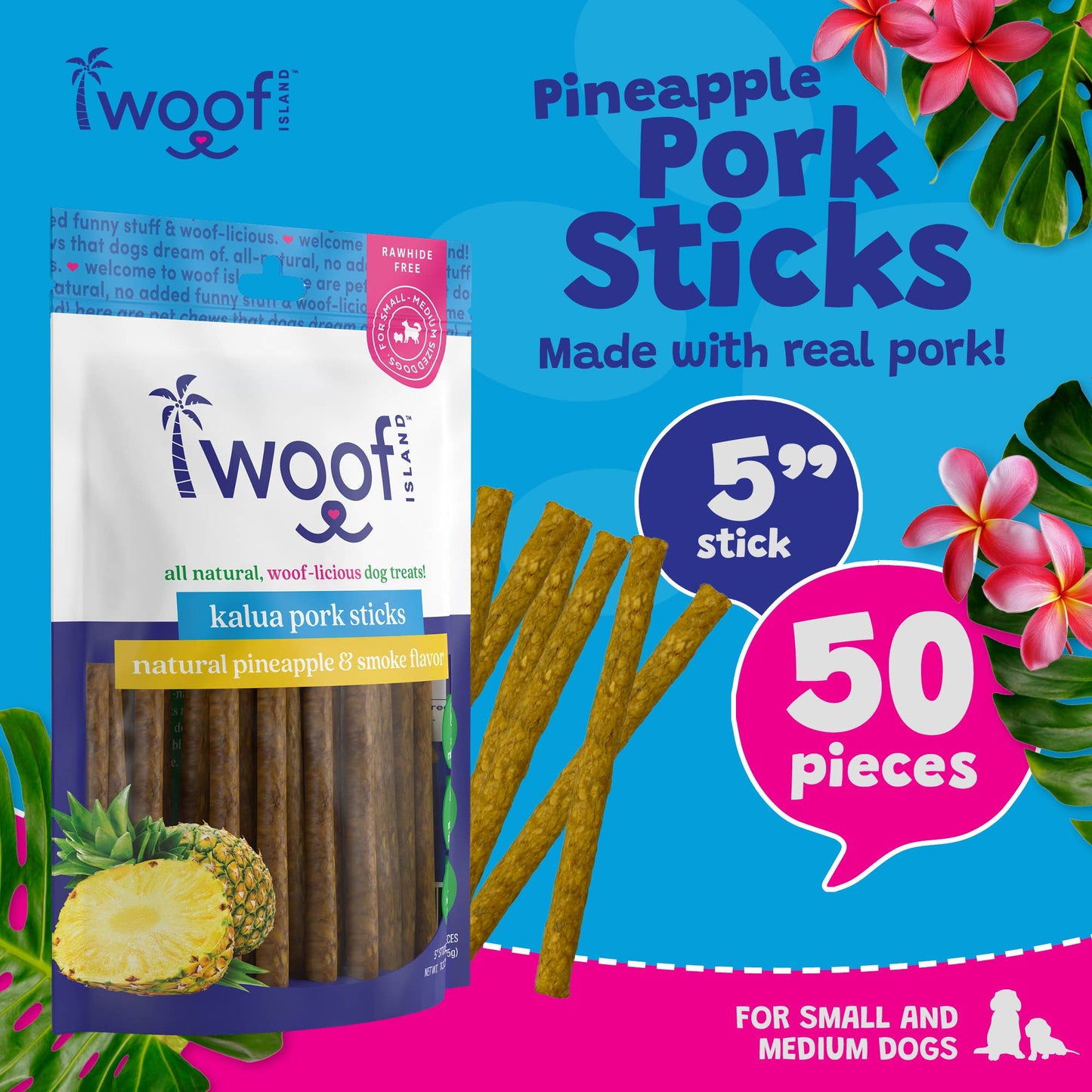 🌺🐷 Woof Island™ Kalua Pork Sticks – Long-Lasting Rawhide-Free Pork Chews for Dogs