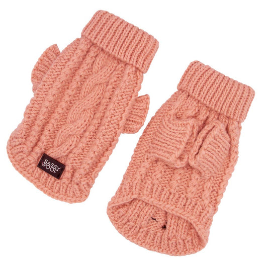 Dog Cable Knit Sweater - Pink