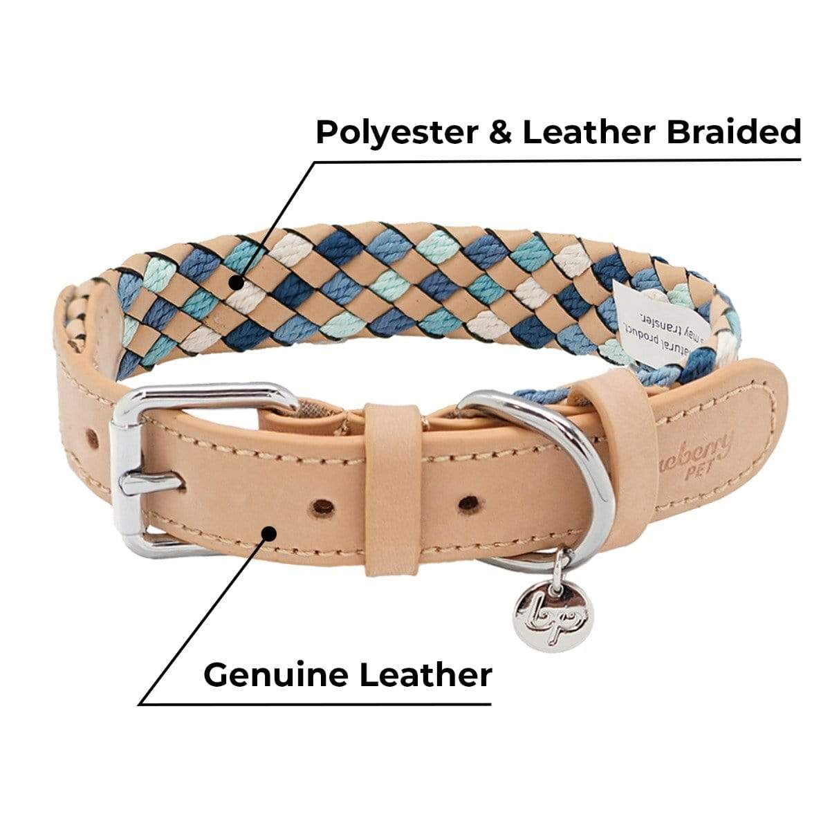 2 Colors, Braided Full Grain Leather Dog Collar