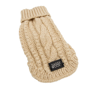 Dog Cable Knit Sweater - Beige