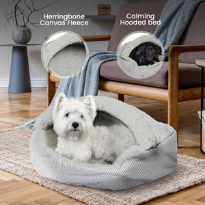 🐾 Precious Tails Herringbone Canvas Fleece Deep Dish Cave Bed
