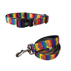 🌈✌️ Pride Rainbow‑Peace Adjustable Dog Collar – Matching Lead Available