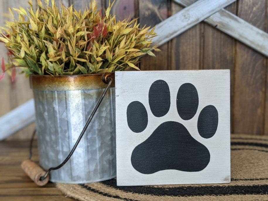 🏡🐶🐱Paw Print - Rustic Wood White Shelf Sitter