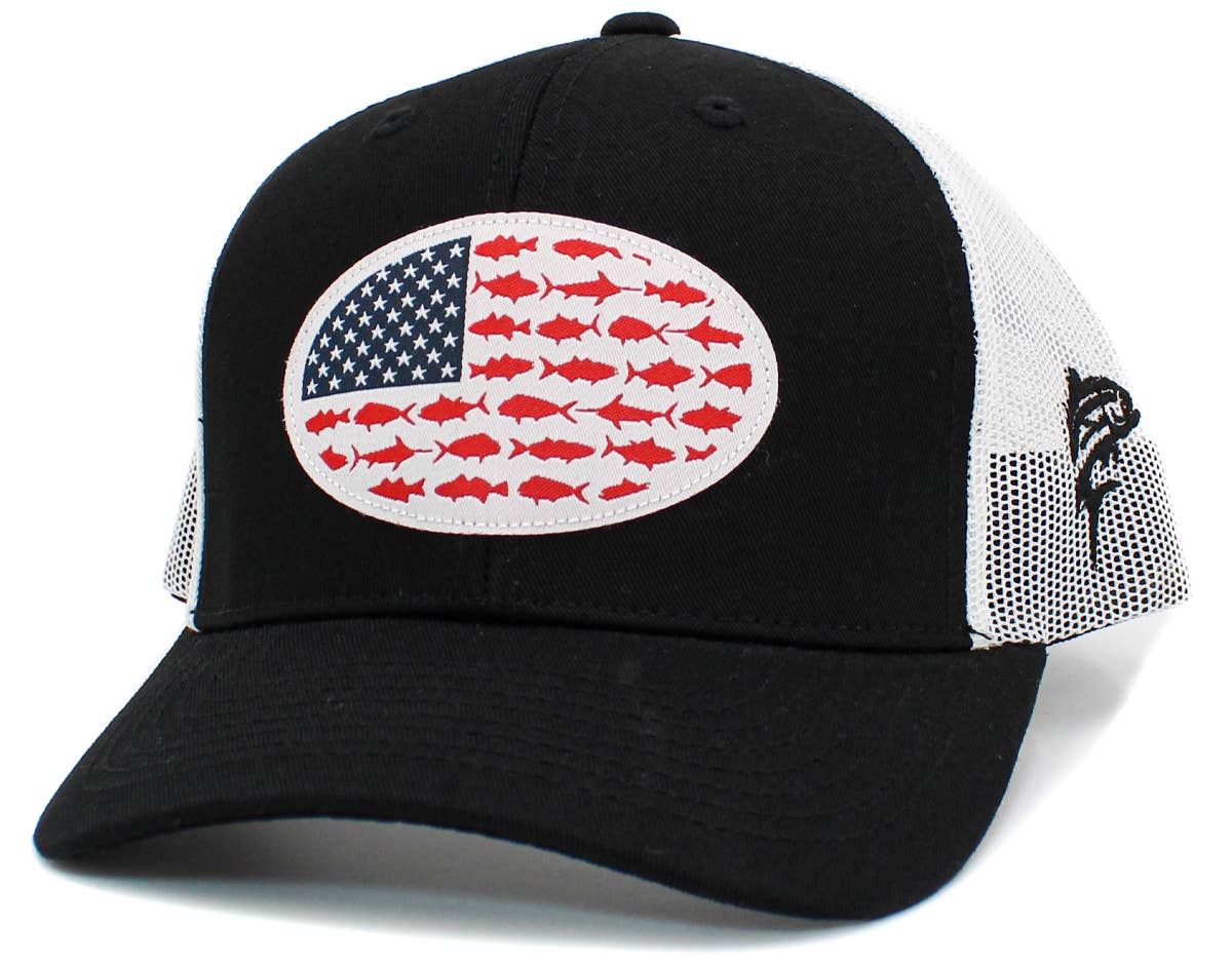 🎣🧢USA Fish Flag Mesh Back Ballcap