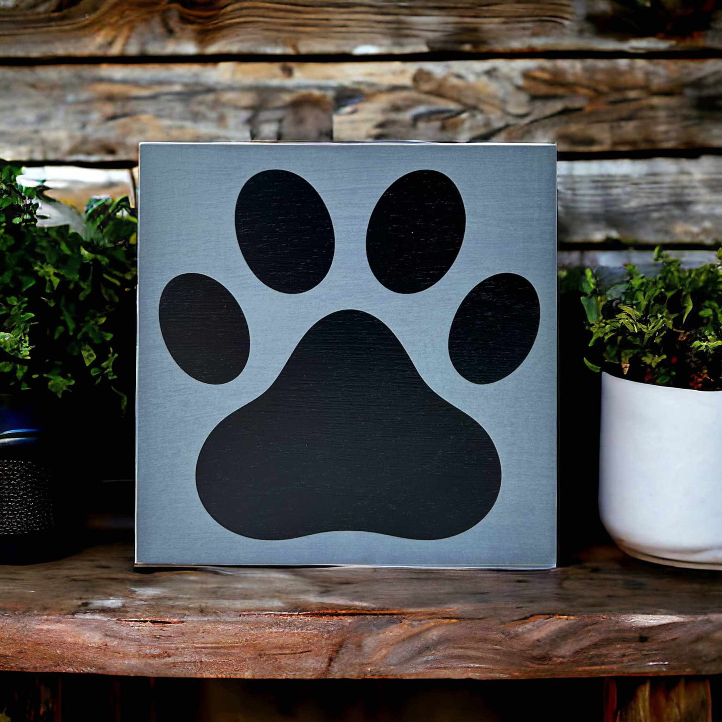 🏡🐶🐱Paw Print - Rustic Wood White Shelf Sitter